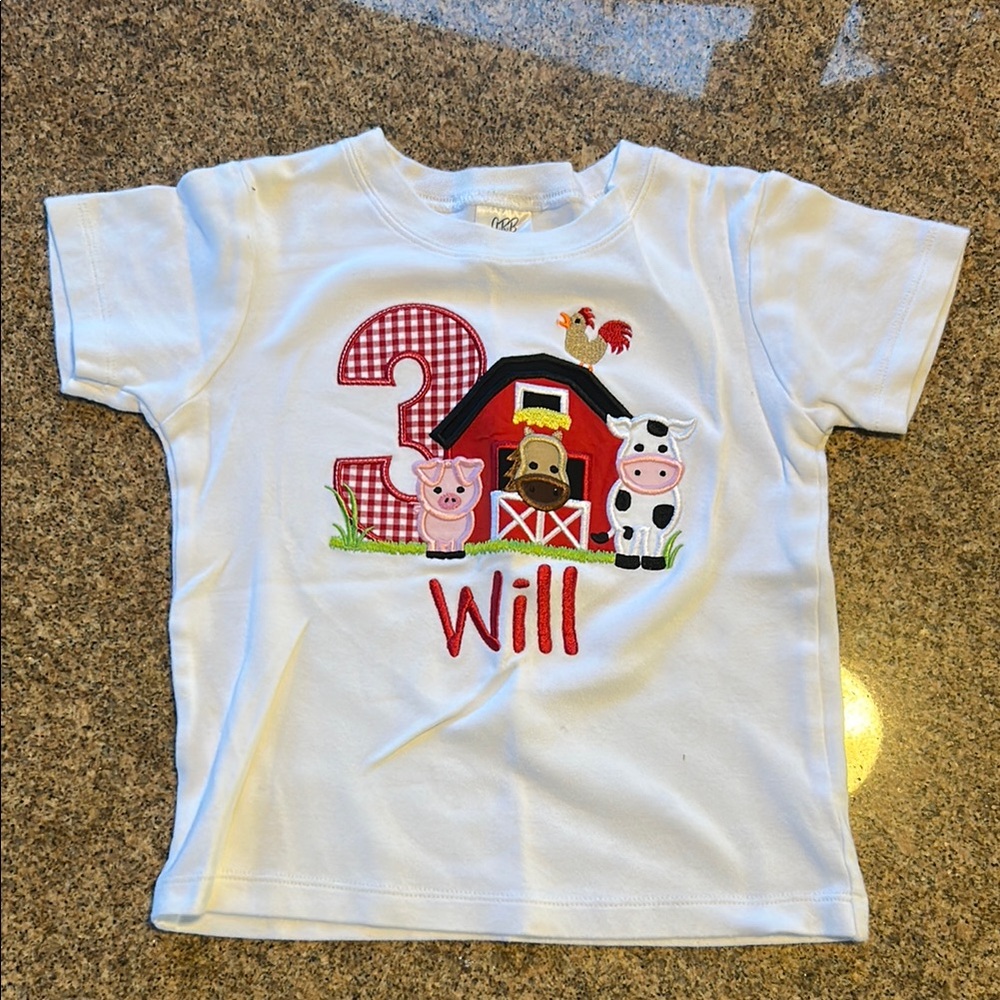 Will 3rd Birthday Farm T-shirt, White Kids Cotton Shirt, Size 4T
